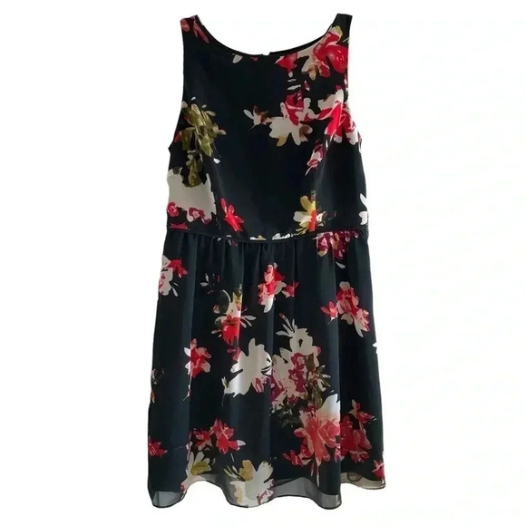 LOFT Petite Black Floral A-Line Sleeveless Dress - Picture 1 of 5